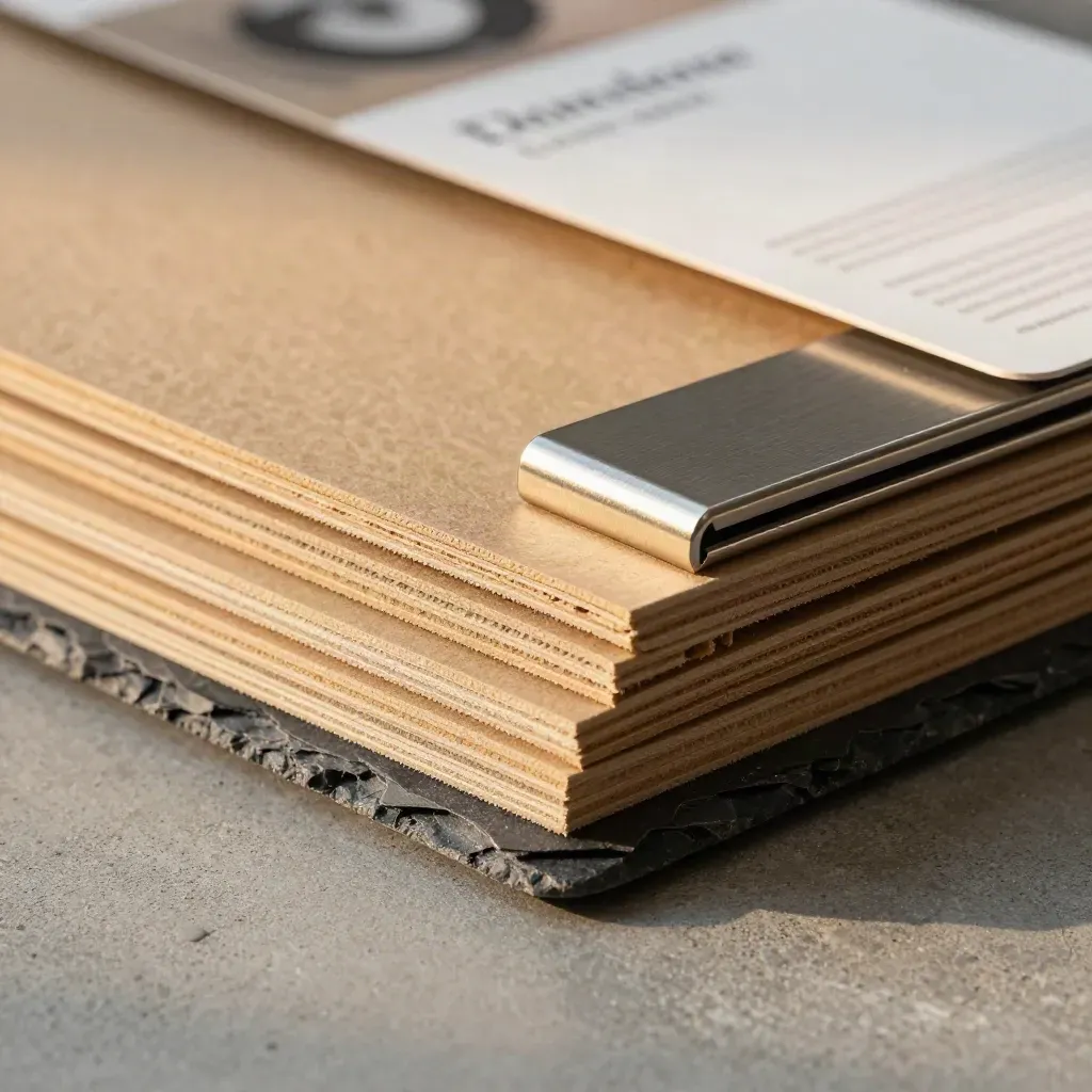 Macro slate retail scan pack with kraft core, sample strip, and metal clip on concrete